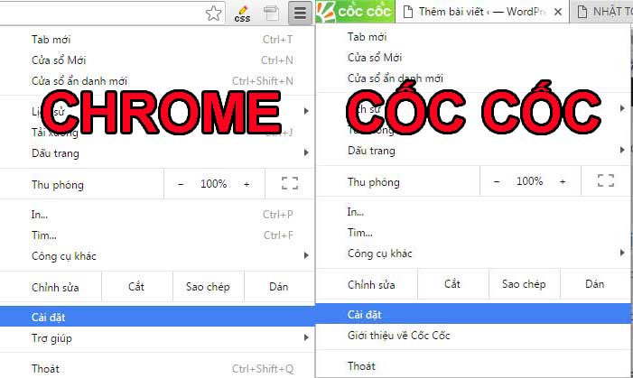 Tùy chỉnh menu của coccoc chrome