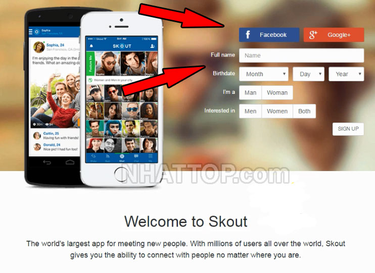 Lựa chọn cách đăng ký Skout mới