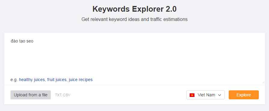 Nhập từ khóa kiểm tra với Keywords Explorer