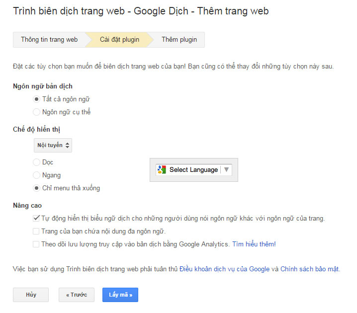 Cài đặt plugin Google Translate
